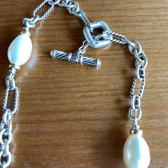 VTG David Yurman Figaro Chain Silver and Gold Pearl Necklace - 36 inches - Picture 10 of 16